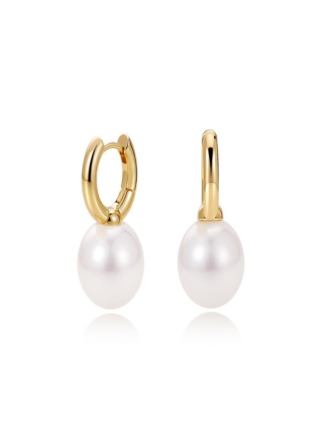 MOODEAR Dainty Freshwater Pearl Earrings - Trendy 14k Gold Plated Bridal Small Hoop Dangle Drop Earring for Women Wedding Jewelry - Image 1